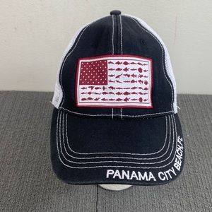 Fish Flag Panama City Beach Florida Trucker Hat Mens Adjustable Black Snapback